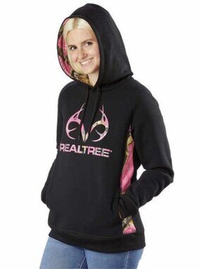 REALTREE Classic Pullover Hoodie with Pockets - Large in Black & Pink Camo Print